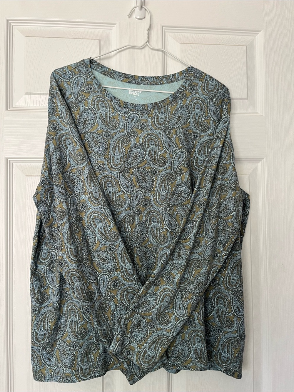 Lands' End Paisley Long Sleeve Top in Teal and Olive Size XL